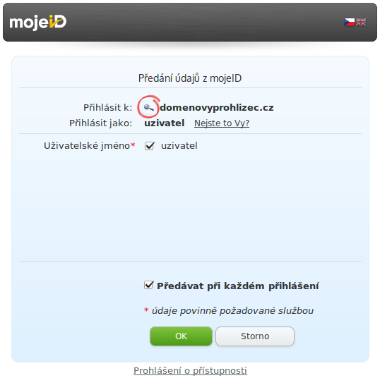 Příklad zobrazení favikony